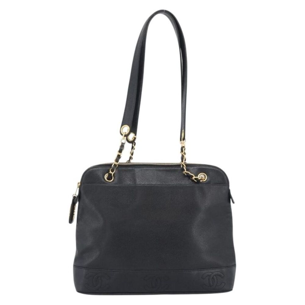 Chanel Triple Cc Chain Shoulder Caviar Leather Black Leather Shoulder Bag Bag
